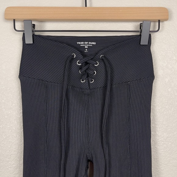 YEAR OF OURS Ribbed Football Legging Black Lace Up High‎ Waist Full Length Small - Picture 7 of 12